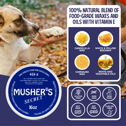 Musher's Secret Paw Protector Wax. Balsamo Perro Hecho con 100 por Ciento De Ceras Naturales. Protectores Patas Perros y Protección pezuñas para Todas Las Estaciones. 200 Gramos