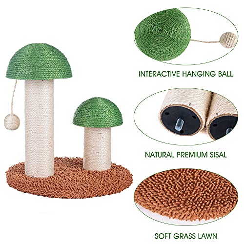 My OLi Poste de rascado para gatos con bola colgante de champiñones natural durable sisal Junta Rascadores para gatos y gatos (verde)