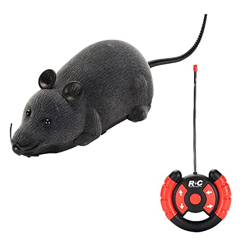 MYJA Juguetes automáticos para gatos - Simulación de juguete de ratones peludos, 28 cm/11 in de movimiento de ratones de juguete de control remoto para gatitos de interior y exterior (negro/gris)