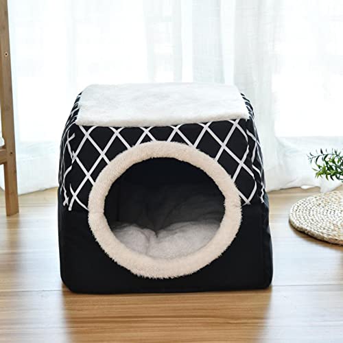 N/A/a Cueva de Cama de Gatito para Gatos y Perros-Cama de Gatito 2 en 1/cabaña de Gato/Cueva de Cama de Gato Cubierta, Camas Interiores para Perros y Gatos - Negro XL