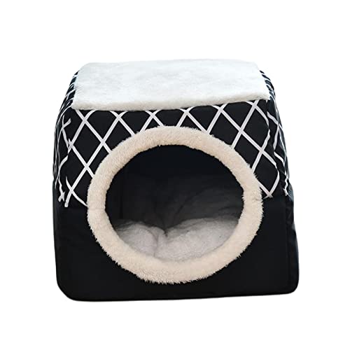N/A/a Cueva de Cama de Gatito para Gatos y Perros-Cama de Gatito 2 en 1/cabaña de Gato/Cueva de Cama de Gato Cubierta, Camas Interiores para Perros y Gatos - Negro XL