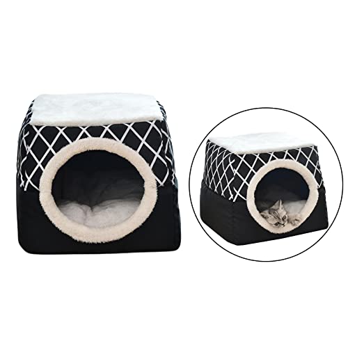 N/A/a Cueva de Cama de Gatito para Gatos y Perros-Cama de Gatito 2 en 1/cabaña de Gato/Cueva de Cama de Gato Cubierta, Camas Interiores para Perros y Gatos - Negro XL