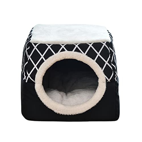 N/A/a Cueva de Cama de Gatito para Gatos y Perros-Cama de Gatito 2 en 1/cabaña de Gato/Cueva de Cama de Gato Cubierta, Camas Interiores para Perros y Gatos - Negro XL