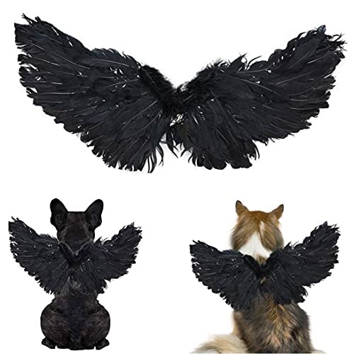 NaiCasy Mascota Halloween Disfraces alas Cachorro Cosplay Diablo ángel Plumas alas Foto Accesorios Negros