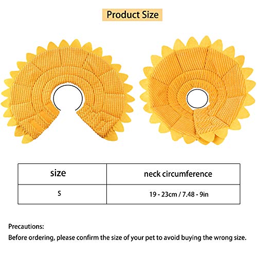 NAMIS Collar de Recuperación para Mascotas Collar Protector para Gato con Girasol Borde Suave Ajustable Collar de protección para Mascotas Collar de Cono para Mascotas para lamer la mordida(S)