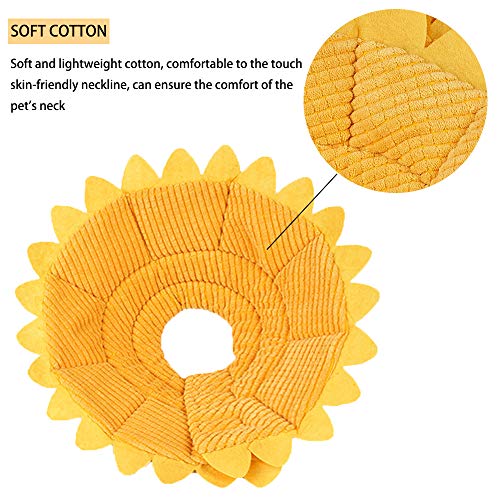 NAMIS Collar de Recuperación para Mascotas Collar Protector para Gato con Girasol Borde Suave Ajustable Collar de protección para Mascotas Collar de Cono para Mascotas para lamer la mordida(S)