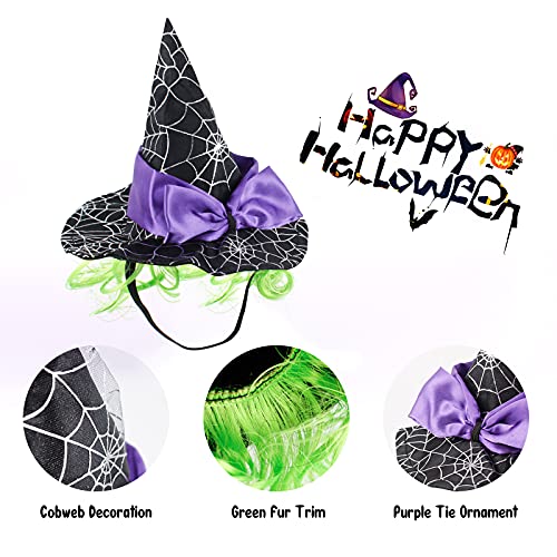 Namsan Disfraz de Halloween para mascotas, sombrero de bruja, color morado, gato, sombrero de Halloween, sombrero para gatos, perros/conejo