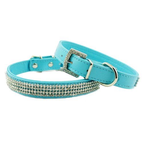 Namsan Perros Cachorro de Perro Gatos Mascotas Piel Piedras Brillantes Collares Collares (Negro Azul Rosa Rojo Rosa) y (XS pequeño, Mediano y Grande)