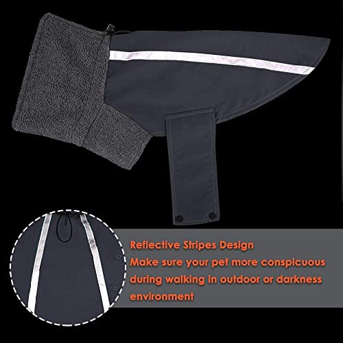 Nasjac Abrigo de Invierno para Perro, Forro Polar cálido, Forro Polar para Perros con Bufanda de Cuello Alto con Rayas Reflectantes Ajustable Impermeable a Prueba de Viento para Cachorros (L Gris)