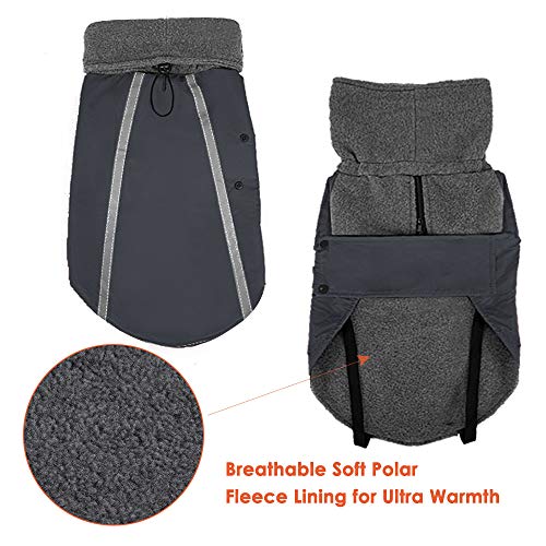 Nasjac Abrigo de Invierno para Perro, Forro Polar cálido, Forro Polar para Perros con Bufanda de Cuello Alto con Rayas Reflectantes Ajustable Impermeable a Prueba de Viento para Cachorros (L Gris)