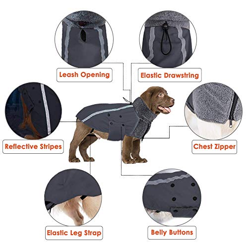 Nasjac Abrigo de Invierno para Perro, Forro Polar cálido, Forro Polar para Perros con Bufanda de Cuello Alto con Rayas Reflectantes Ajustable Impermeable a Prueba de Viento para Cachorros (L Gris)