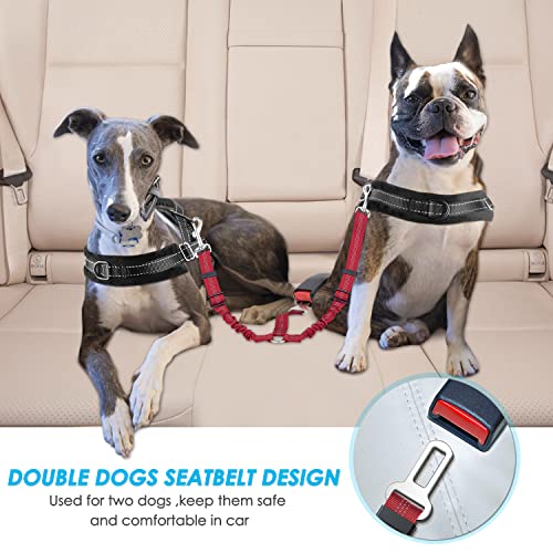 Nasjac Cinturón de Seguridad Doble para Perros, cinturón de Seguridad Doble para automóvil con Goma elástica y Rayas Reflectantes cinturón de Alta Seguridad Ajustable
