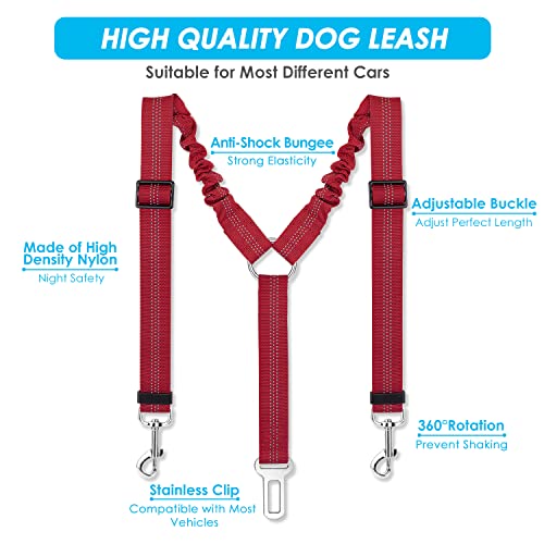 Nasjac Cinturón de Seguridad Doble para Perros, cinturón de Seguridad Doble para automóvil con Goma elástica y Rayas Reflectantes cinturón de Alta Seguridad Ajustable