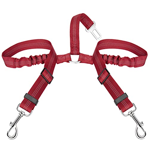 Nasjac Cinturón de Seguridad Doble para Perros, cinturón de Seguridad Doble para automóvil con Goma elástica y Rayas Reflectantes cinturón de Alta Seguridad Ajustable