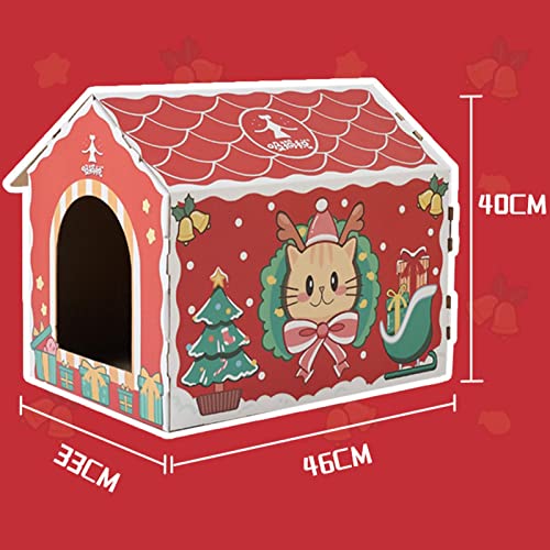 Nasoalne Christmas Cat House - Casa de cartón Duradera para Gatos con rascador, Espacio Espacioso y Hierba gatera Gratis, Gatos