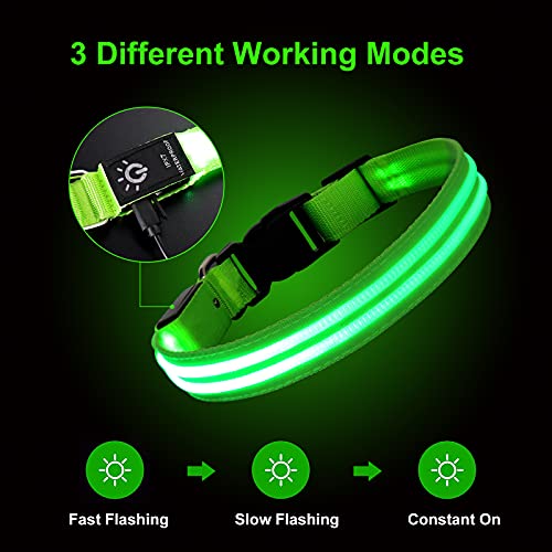 NASTRA Collar Luminoso Perro,Recargable Collares Luminosos para Perros,Collar Led Perro Luz Mayor Visibilidad y Seguridad Talla única para Todos los Perros y Gatos(Verde S)