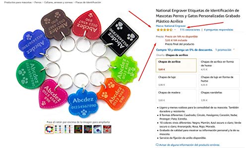 National Engraver Chapa Placa En Forma de Hueso Identificativa para Perro Gato Mascota Grabado Lujo Acrílico
