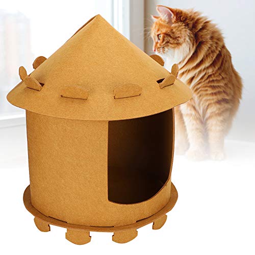 Natruss Casa para Mascotas de Tela de Fieltro Hecha a Mano con Forma de yurta Mongol, Tienda móvil Duradera, casa para Gatos, Tienda para Mascotas, para Jugar a Dormir(Brown)