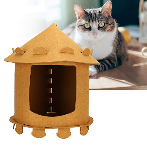 Natruss Casa para Mascotas de Tela de Fieltro Hecha a Mano con Forma de yurta Mongol, Tienda móvil Duradera, casa para Gatos, Tienda para Mascotas, para Jugar a Dormir(Brown)
