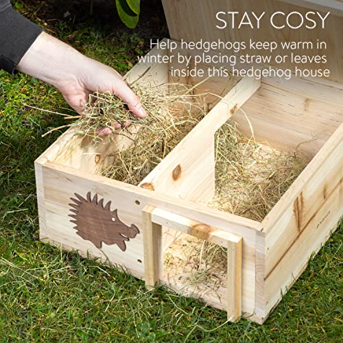 Navaris Casa para erizos de Madera - Casita para Erizo Conejos roedores para Exteriores y jardín - Caseta Grande para hibernación - 40 x 40 x 19 CM