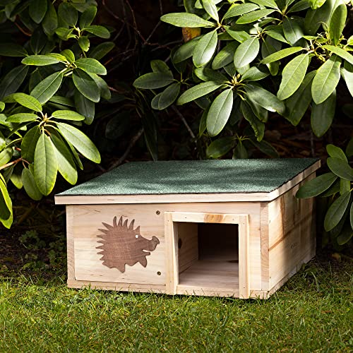 Navaris Casa para erizos de Madera - Casita para Erizo Conejos roedores para Exteriores y jardín - Caseta Grande para hibernación - 40 x 40 x 19 CM