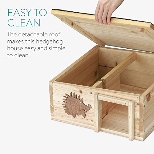 Navaris Casa para erizos de Madera - Casita para Erizo Conejos roedores para Exteriores y jardín - Caseta Grande para hibernación - 40 x 40 x 19 CM