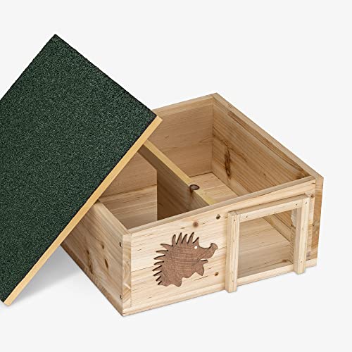 Navaris Casa para erizos de Madera - Casita para Erizo Conejos roedores para Exteriores y jardín - Caseta Grande para hibernación - 40 x 40 x 19 CM