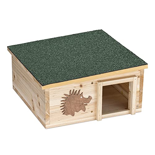 Navaris Casa para erizos de Madera - Casita para Erizo Conejos roedores para Exteriores y jardín - Caseta Grande para hibernación - 40 x 40 x 19 CM