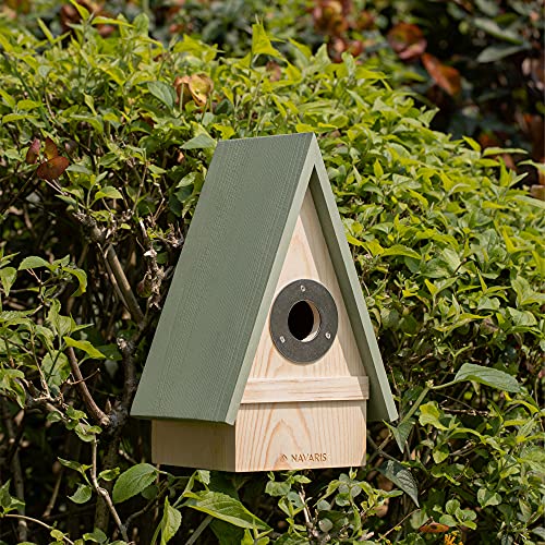 Navaris Casita para pájaros de Madera - Casa de Exterior con Gancho para Colgar para Aves pequeñas - Caseta pajarera Colgante de 23.5 x 15 x 12 CM