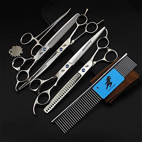 NBXLHAO Kit de Tijeras para Perros para Perros, Tijeras para Gatos de Acero Inoxidable de 8.0 Pulgadas, Tijeras de Adelgazamiento Curvas Rectas y Peine de Aseo para Perros Cat Cathers Care 2022