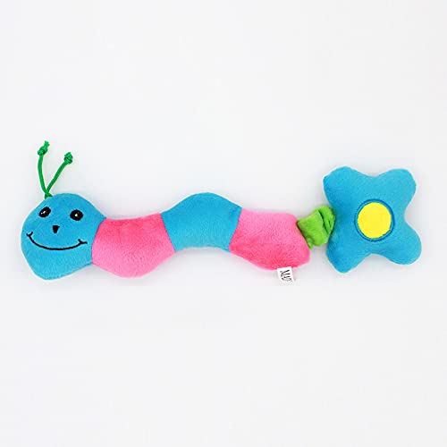 NC Adorable Juguete de Perro Mascota Masticar Mariquita Tricolor Peluche de Perro Mascota Juguetes vocales Gusanos de Flores Azules
