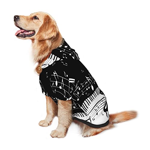 Negro Blanco Música Nota Impresión Perro Ropa Perro Sudadera Con Capucha Para Mascotas Ropa De Traje De Ropa Sudaderas Invierno Medio Y