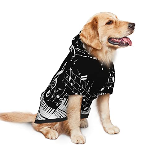 Negro Blanco Música Nota Impresión Perro Ropa Perro Sudadera Con Capucha Para Mascotas Ropa De Traje De Ropa Sudaderas Invierno Medio Y