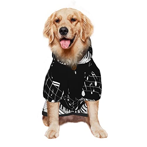 Negro Blanco Música Nota Impresión Perro Ropa Perro Sudadera Con Capucha Para Mascotas Ropa De Traje De Ropa Sudaderas Invierno Medio Y