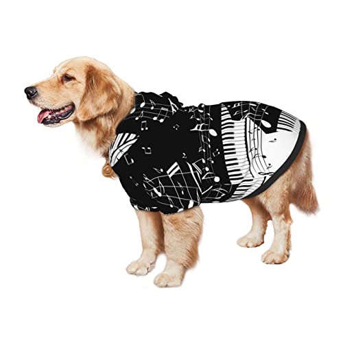 Negro Blanco Música Nota Impresión Perro Ropa Perro Sudadera Con Capucha Para Mascotas Ropa De Traje De Ropa Sudaderas Invierno Medio Y