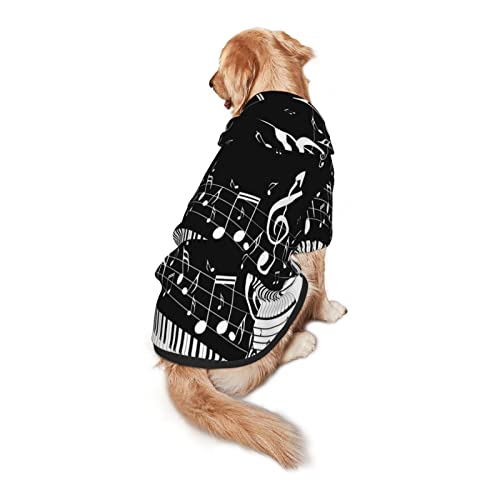 Negro Blanco Música Nota Impresión Perro Ropa Perro Sudadera Con Capucha Para Mascotas Ropa De Traje De Ropa Sudaderas Invierno Medio Y