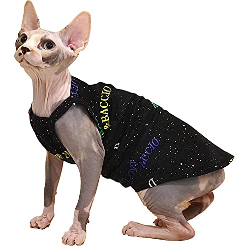 NELIT Arnés para Gatos sin Pelo Letras de algodón Black Ropa de Gato esfinge-Black_XXXL