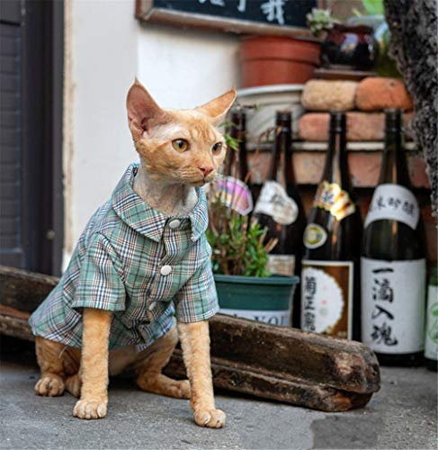 NELIT Devon Rex Cat Clothers Square Colllar Shirtr Sin Pelo Ropa de Gato-Piernas largas Verdes_M +