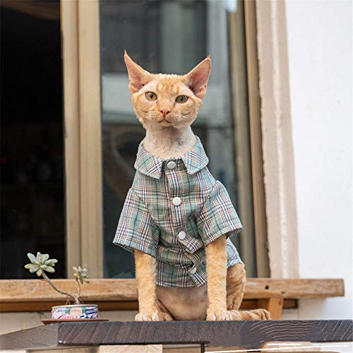 NELIT Devon Rex Cat Clothers Square Colllar Shirtr Sin Pelo Ropa de Gato-Piernas largas Verdes_M +