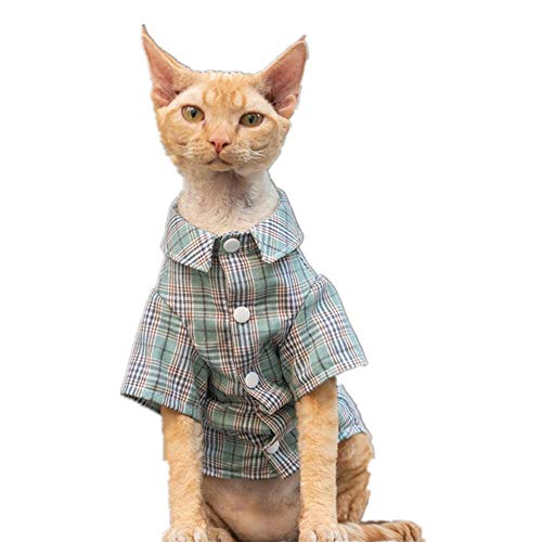 NELIT Devon Rex Cat Clothers Square Colllar Shirtr Sin Pelo Ropa de Gato-Piernas largas Verdes_M +