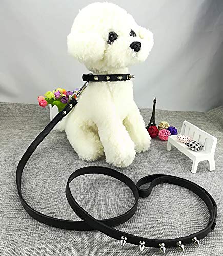 Newtensina 3 Piezas Tachonado Grano de cocodrilo y Negro Puro Collar de Cachorro y Correa Collar de Perro con Pinchos para Perros Gatos