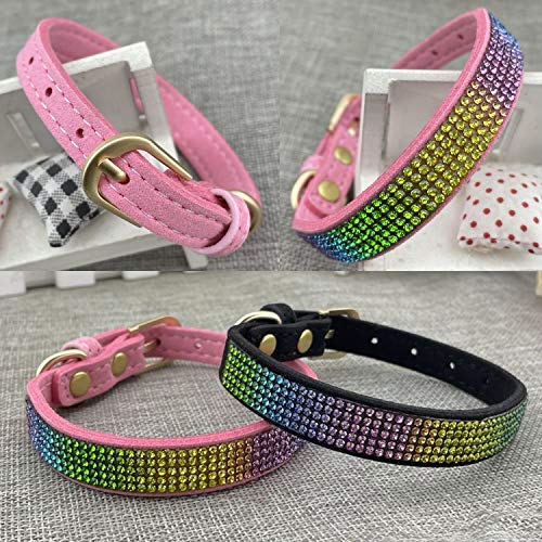 Newtensina 3 Piezas Vistoso Diamante Collar de Perro y Correa Arco Iris Coloreado Collar de Cachorro con Correos para Perros Pequeños - PinkBlack - M