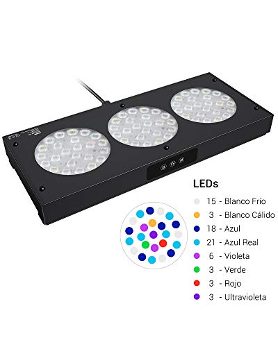 NICREW 150W Luz LED de Acuario Marino, Iluminacion Multiespectrales Marino Regulable para Acuario con Coral, Kit de Suspension Incluido