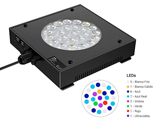 NICREW HyperReef 50W Luz LED de Acuario Marino, Iluminación Multiespectrales Marino Regulable para Acuario de Coral, Soporte de Lámpara Incluido