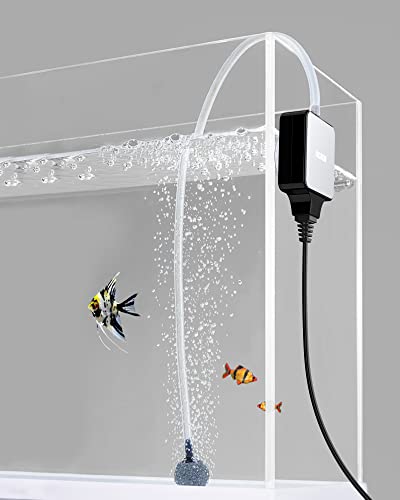 NICREW Nano Silent Mini Bomba Aire Acuario 1,5 W Ultra-Silencioso＜33 dB, Oxigenador Acuario con Flujo de 3,3 ml/Min, Bomba de Aire con Aireador para Acuario hasta 40 L