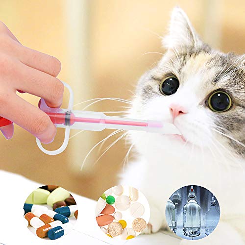 Nifocc Dispensador de pastillas de plástico para mascotas, jeringuilla para pastillas, con punta suave, para gatos y perros, rojo, azul y verde, 3 unidades