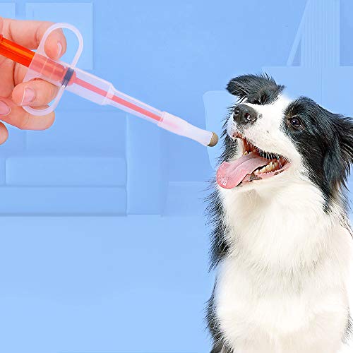 Nifocc Dispensador de pastillas de plástico para mascotas, jeringuilla para pastillas, con punta suave, para gatos y perros, rojo, azul y verde, 3 unidades