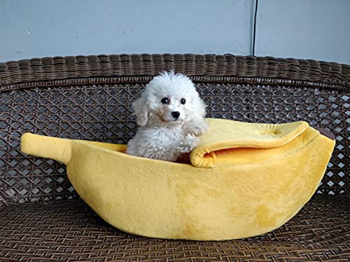 NIQIU Banana Cat Bed House Lindo Banana Puppy Cojín Perrera Cálido y Suave Pet Bet Cat Suministros Estera Camas para Gatos Gatitos-Rosa, m 50x20x15cm
