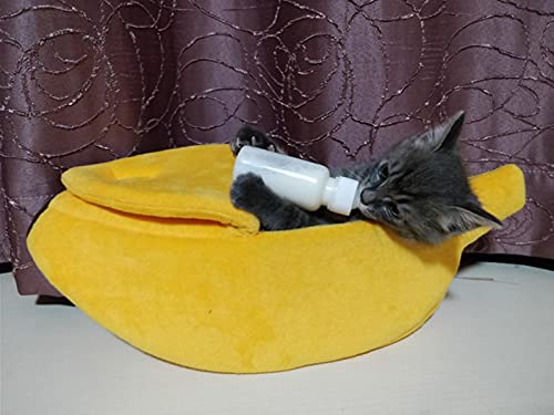 NIQIU Banana Cat Bed House Lindo Banana Puppy Cojín Perrera Cálido y Suave Pet Bet Cat Suministros Estera Camas para Gatos Gatitos-Rosa, m 50x20x15cm