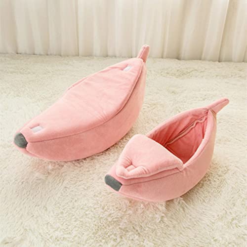 NIQIU Banana Cat Bed House Lindo Banana Puppy Cojín Perrera Cálido y Suave Pet Bet Cat Suministros Estera Camas para Gatos Gatitos-Rosa, m 50x20x15cm